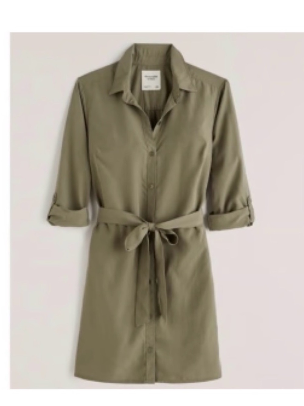 Utility Shirt Dress with Tie Waist — Military/Olive Green